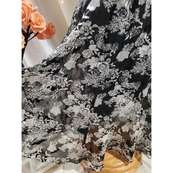 Vtg Alex Evenings Floral Rose Silk Blend Sheer Ruffle Beaded Sequin Dress 12P - Picture 8 of 15